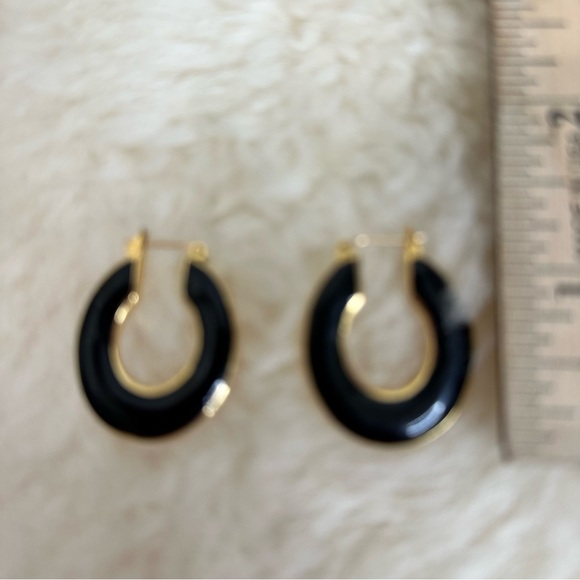 Black Gold Tone Metal Reversible Post Earrings & Evil Eye Adjustable Bracelet - Picture 6 of 11